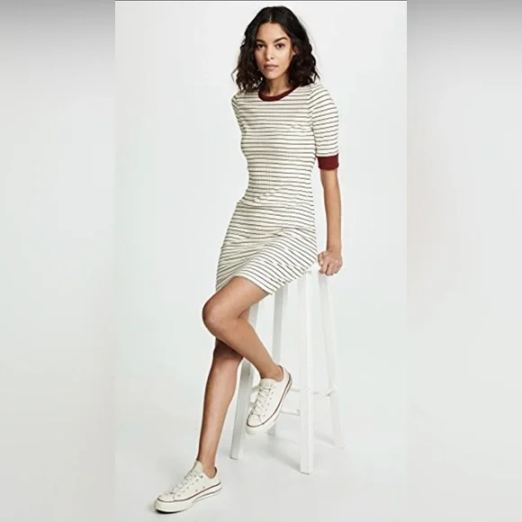 Joie Tralena Striped Rib Knit Body Con Crew Neck Dress Size Medium - Picture 7 of 7